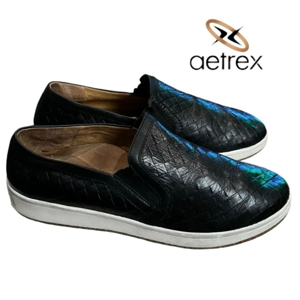 AETREX Women's Kenzie Black Leather Slip-on Sneakers 9 9.5